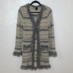 BKE Gold and Silver tassels open front Long Cardigan pockets size S EUC